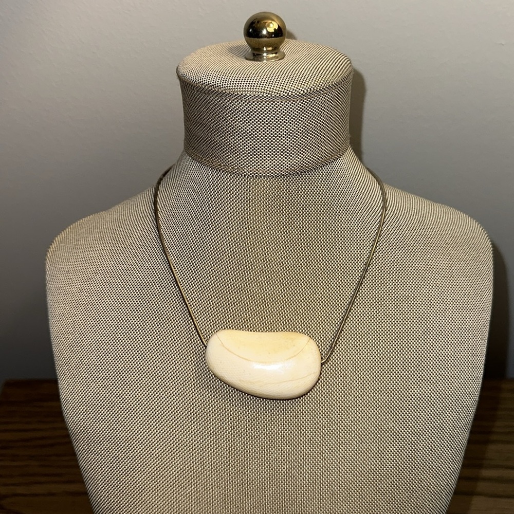 Tiffany & Co. Elsa Peretti Vintage Ivory Bone Bean Choker w Sterling Snake Chain